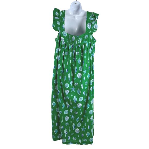 Printfresh Shoreline Dress 2X Green Blue Seashells Ruffle NWT DR-1783 - Picture 5 of 10